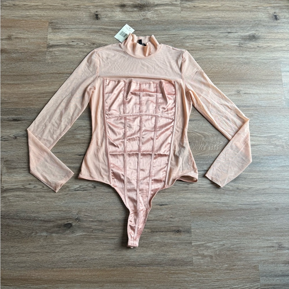 GUESS short cake sheer thong bodysuit L NWT